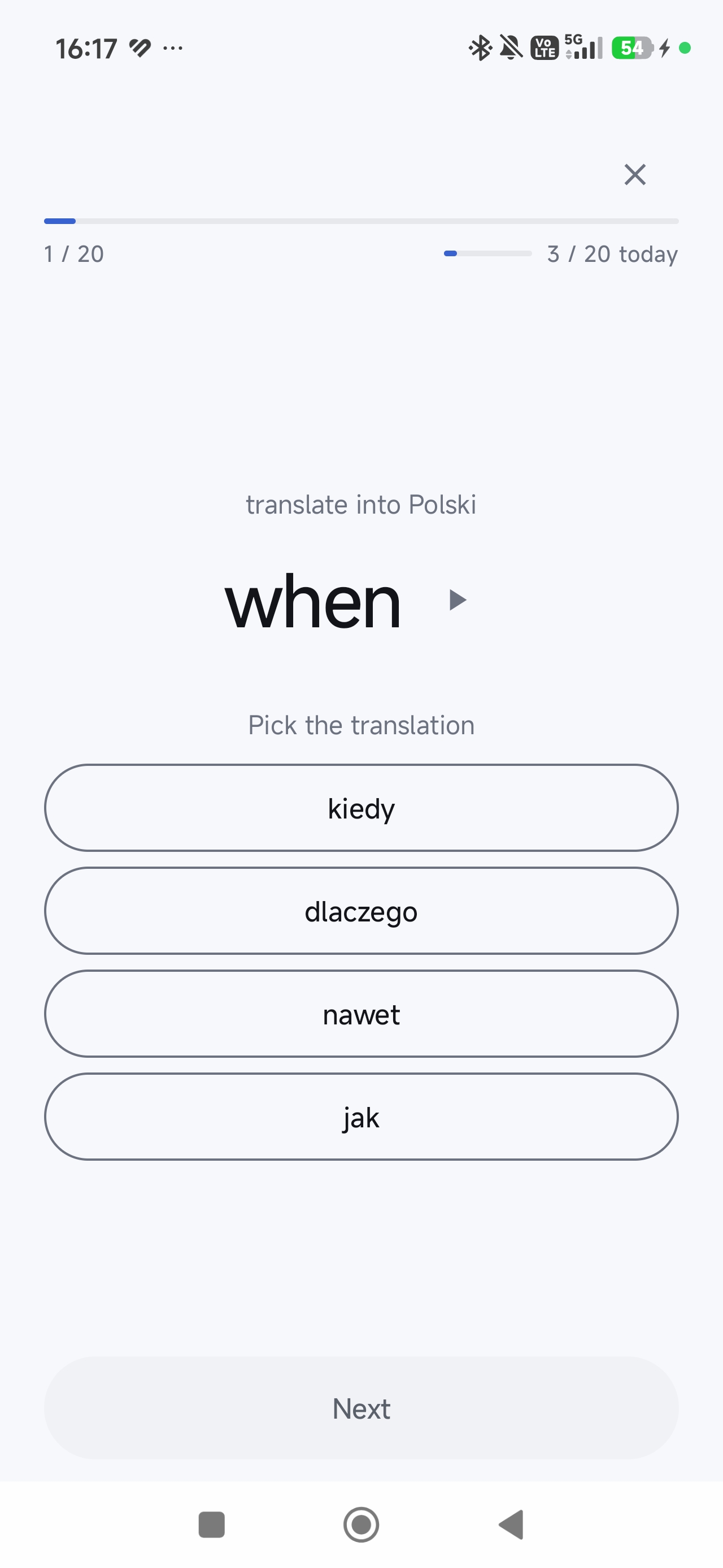 SayIt shows four possible answers when you need a hint.
